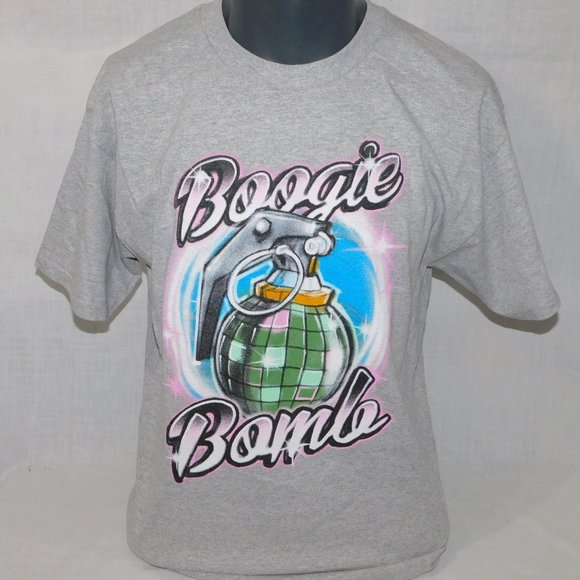 FORTNITE Mens L Gray Airbrushed Look BOOGIE BOMB Graphic T Shirt - Picture 1 of 7